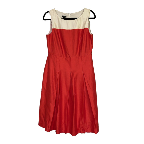 Talbots Dresses & Skirts - Talbots A Line Mini Dress Women's Sz 8 Beige Red Sleeveless Linen Blend Pleated